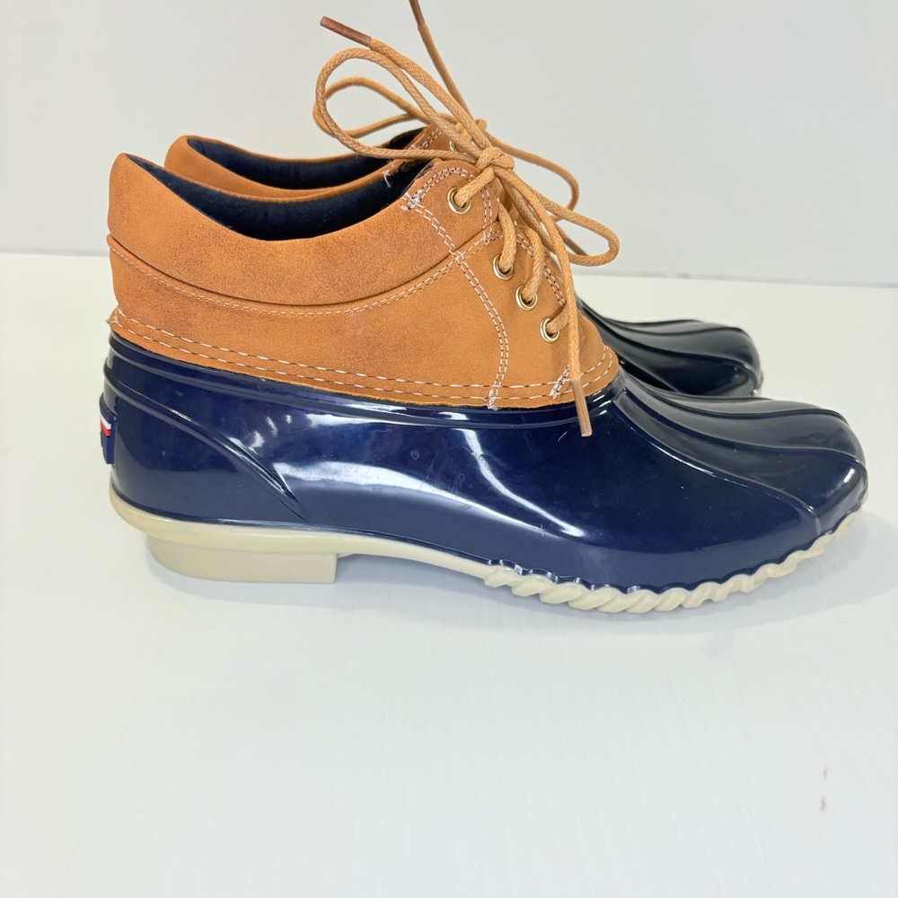 Tommy Hilfiger Navy and Tan Winter Duck Rain Boots Sz7 Classic Timeless Preppy